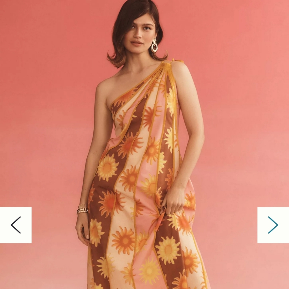 Farm Rio X Anthropologie One-Shoulder Seamed A-Line Dress